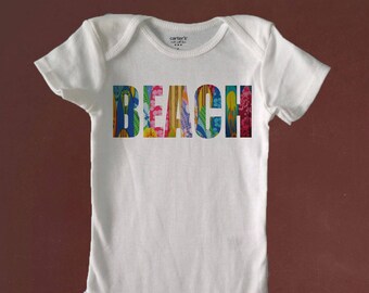 BEACH, Multi-Color Surfboard Design, Bodysuit or Toddler Tee, Baby Shower, Birthday, Gift, Beachy Baby Shop, Custom Made to Order