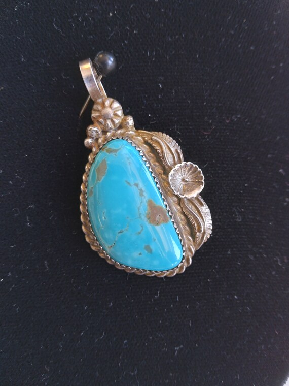 Natural Turquoise Sterling Silver Pendant. - image 2