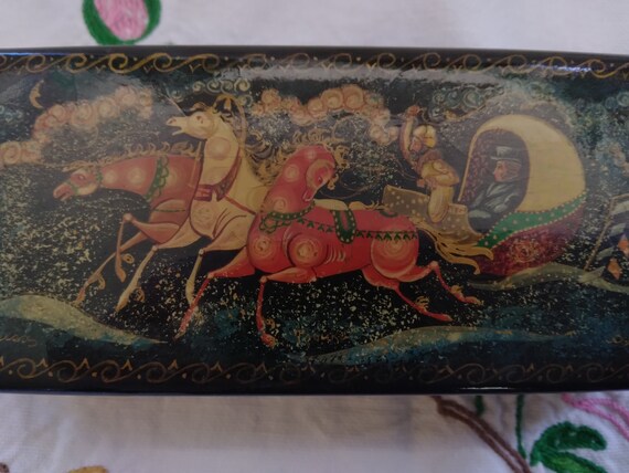 Vintage Russian Black Lacquered Flying Chariot Tr… - image 2