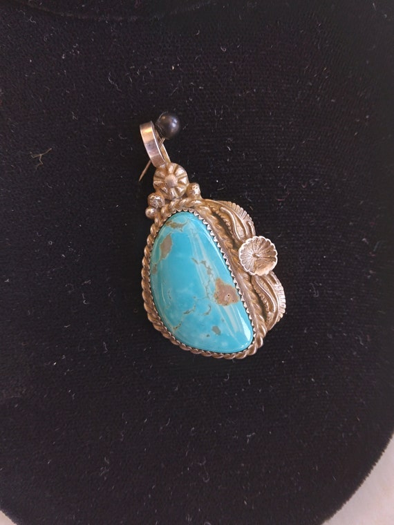 Natural Turquoise Sterling Silver Pendant.