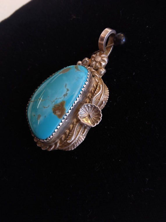 Natural Turquoise Sterling Silver Pendant. - image 4