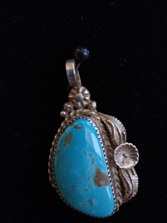 Natural Turquoise Sterling Silver Pendant. - image 6