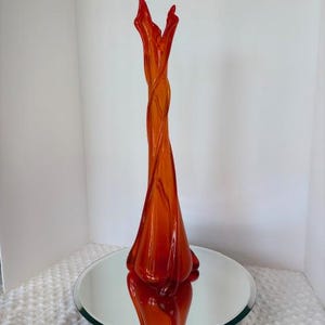 Vintage Empoli Orange twisted handblown art glass vase