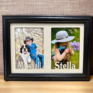Double 5x7 Personalized Picture Frame - Custom Name Frame for Two Photos  Holds 2 4x6 or Cropped 5x7 Photos - Perfect for Family  Couples