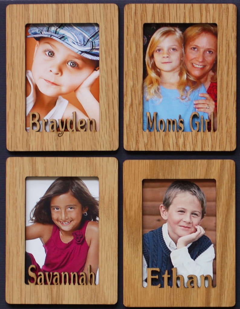 Personalized photo magnet 2x3 Wallet Photos Laser Cut Light/Medium Oak Veneer Four (4) Magnets