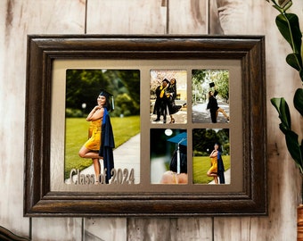 Personalized Graduation Picture Frame, 1 5x7 and 4 wallets Multi-Opening Photo Collage