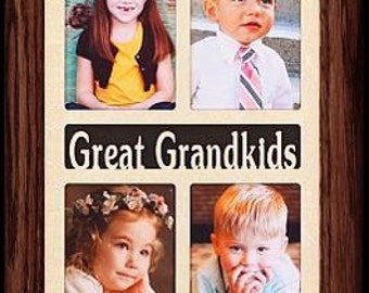 5x14 GREAT GRANDKIDS Oak Mat Portrait Picture Frame ~ Holds 8-Portrait Wallet Photos