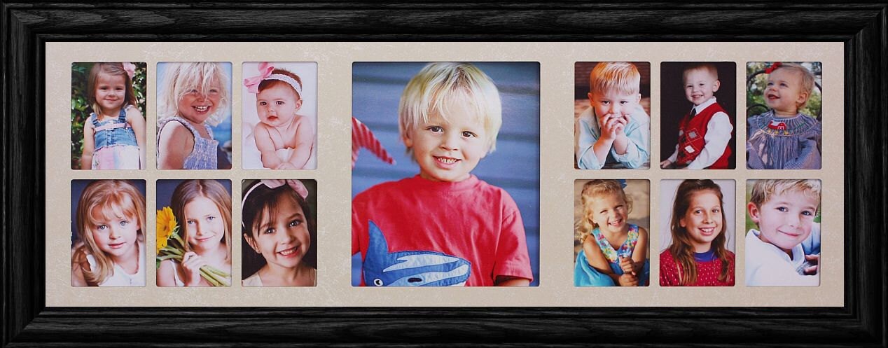 7x20 13 Opening Portrait Collage Picture Frame Laser Cut 7x20 13 Opening Portrait Collage Picture Frame Laser Cut Cream Marble Mat With Grandpas Grandkids
