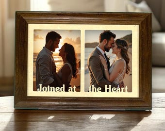 JUMBO Personalized 5x7 Double Photo Frame for Two Portrait Photos - Engagement Anniversary Wedding Mother's Gift