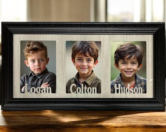 Personalized Triple 5x7 Photo Frame, Holds Three 4x6 or Cropped 5x7 Photos, Family Gift for Grandma, Mom, Parents, Grandkids, Mother's Gift