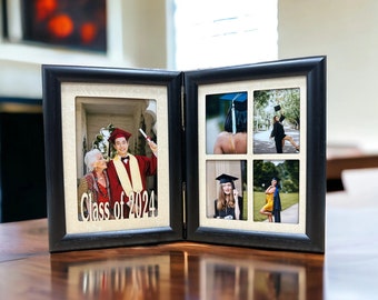 Hinged Graduation Frame, Holds Two 4x6 or cropped 5x7 photos, 5x7 Frames - class of Frame, Customizable, Ideal Grad Gift