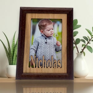 5x7 Personalized Name Frame, Custom with Text holds 4x6 or crop 5x7 photo, Baby Shower, Graduation, Housewarming,  Mother&#39;s, New Mom