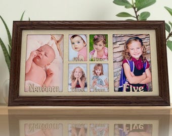 Baby's First 5 Years Picture Collage Frame - 6 Photo Openings for Newborn to Age Five - Ideal Baby Shower Gift Keepsake Frame