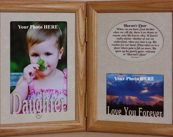5x7 HEAVEN'S DOOR Poem & SON (or Your Choice of Text) Double Hinged Memorial/Bereavement Keepsake Picture Photo Frame