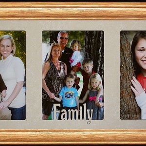 7x15 FAMILY ~ Triple Photo Frame ~ Holds three 4x6 or cropped 5x7 Photos ~ Mother&#39;s or Birthday Gift for Parents or Grandparents Christmas