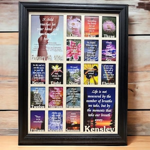 12x16 Personalized Age Progression Frame with Name - Birth to Eighteen Years, Custom School Photo Display, Choice of Mat & Frame (Letters)