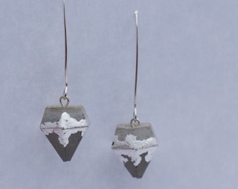 Cement Earrings, Silver Leaf Earrings, Cement and silver leaf earrings. Drop Earrings,  Geometric earrings, architectural earrings