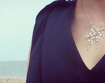 Silver Drop necklace, Multi drop dome necklace, Statement necklace. Contemporary Necklace,