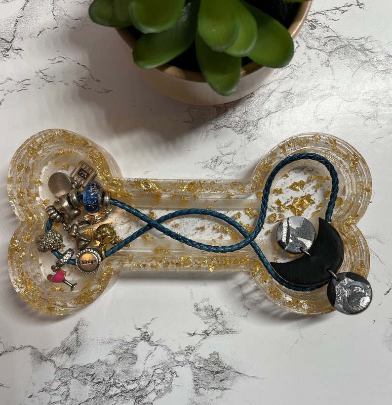 Gifts for Dog Lovers Dog Bone Decor Jewelry and Key Holder | Resin Dog Bone Shaped Trinket Tray Customizable Trinket Dish
