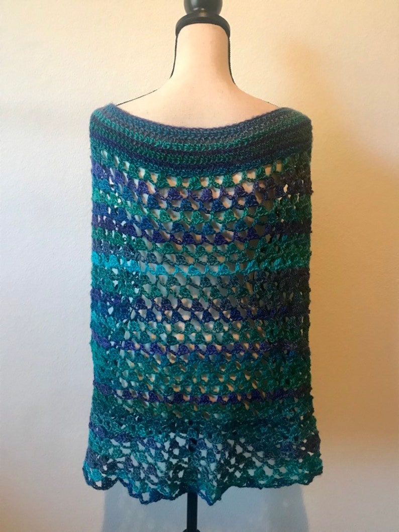 Crocheted Shades of Blue Spiral Poncho