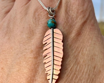 Feather Necklace in Copper w/ Turquoise Bead