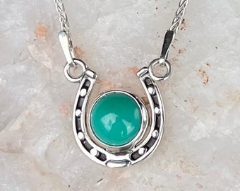 Horseshoe charm with Turquoise Pendant Necklace