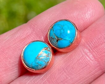 Turquoise and Copper “Firewater” Stud Earrings - SM round