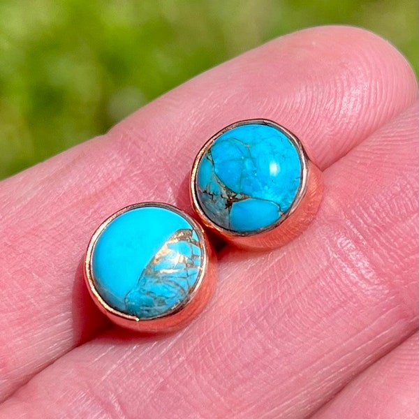 Turquoise and Copper “Firewater” Stud Earrings - SM round