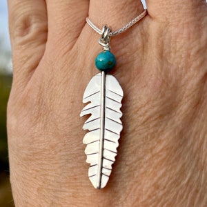 Feather Necklace in Sterling Silver w/ Turquoise Bead