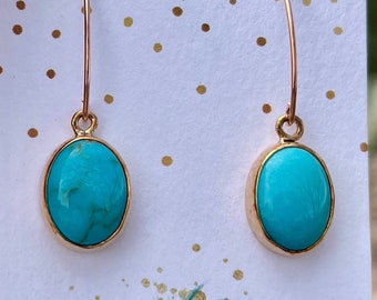 Blue Gem Turquoise and 14k Rose Gold Fill Dangle Earrings