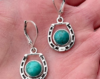 Horseshoe Charm and Turquoise Dangle Earrings