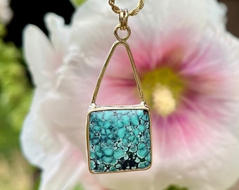 Tibetan Turquoise and 14ky Gold Fill Pendant Necklace