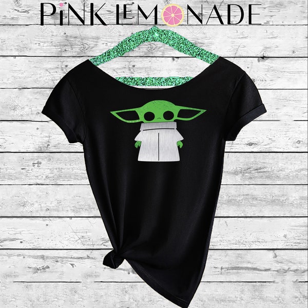 Baby Yoda. Star Wars. Baby Yoda Off-the-shoulder T-Shirt. Baby Yoda  t-shirt. Disneyland Star Wars. Disney t-shirt.Pink Lemonade Apparel