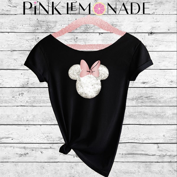 Minnie Mouse. Minnie Mouse off shoulder T-shirt. Over the shoulder shirt.  Disney shirt. Minnie shirt. off shoulder. Pink Lemonade apparel