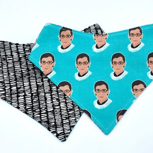RBG Aqua Bandana - Pet Bandana - adjustable - reversible - dog bandana - stitches and sass - Ruth Bader Ginsburg - Notorious RBG - Equality
