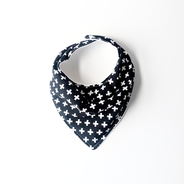 Black + White Crosses, Waterproof Bandana Bib - Bib - Baby - Teething - Drool Bib - Slouch Bib - Black and White - Modern -Stitches and Sass