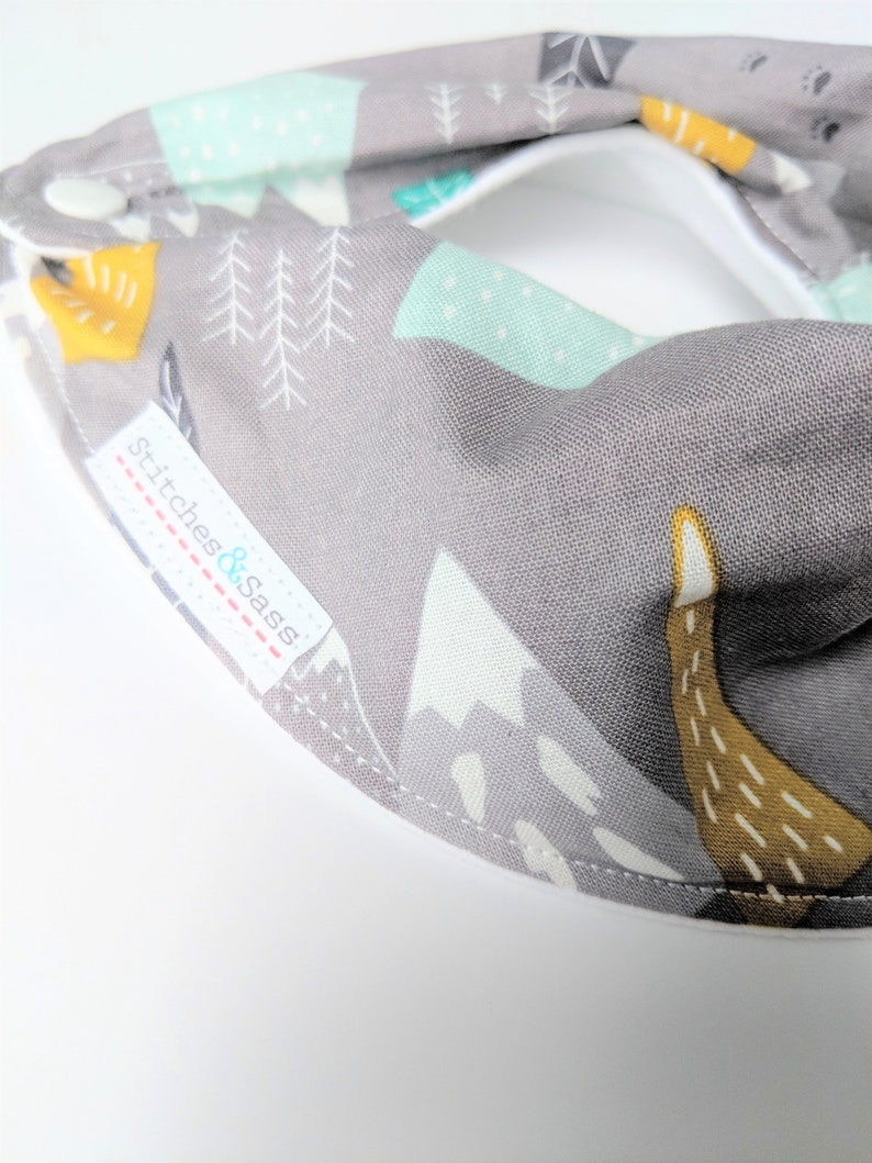 Misty Mountains, Waterproof Bandana Bib Bib Baby Teething Drool Bib Slouch Bib Mountain Trees Gender Neutral Stitches and Sass image 3