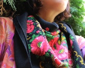 Boho Women Scarf Printed Flowers Accessory With Flower Hippie Colorful Scarf Mothers Day Gift Wool Vintage Russian Shawl Floral Trendy Scarf