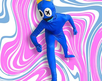 One-piece Rainbow Friends Costume For Kids Adults Blue Monster Wiki Cosplay  Horror Game Halloween Jumpsuit Party Outfit With Headgear
