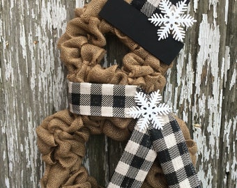 Snowman Wreath | Buffalo Check | Buffalo Plaid | Winter Wreath | Front Door Decor | Christmas Wreath | Holiday | Burlap | Door Hanging |Gift