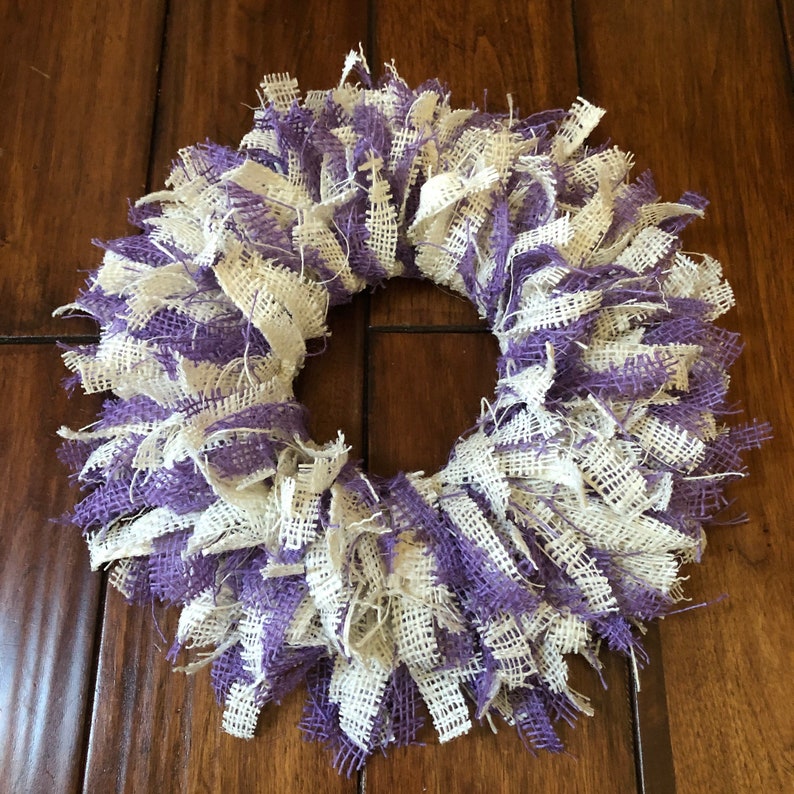 Burlap Candle Ring Candle Holder Table Centerpiece Rag Wreath Home Decor Decoration Holiday Spring Easter Ivory Purple image 7