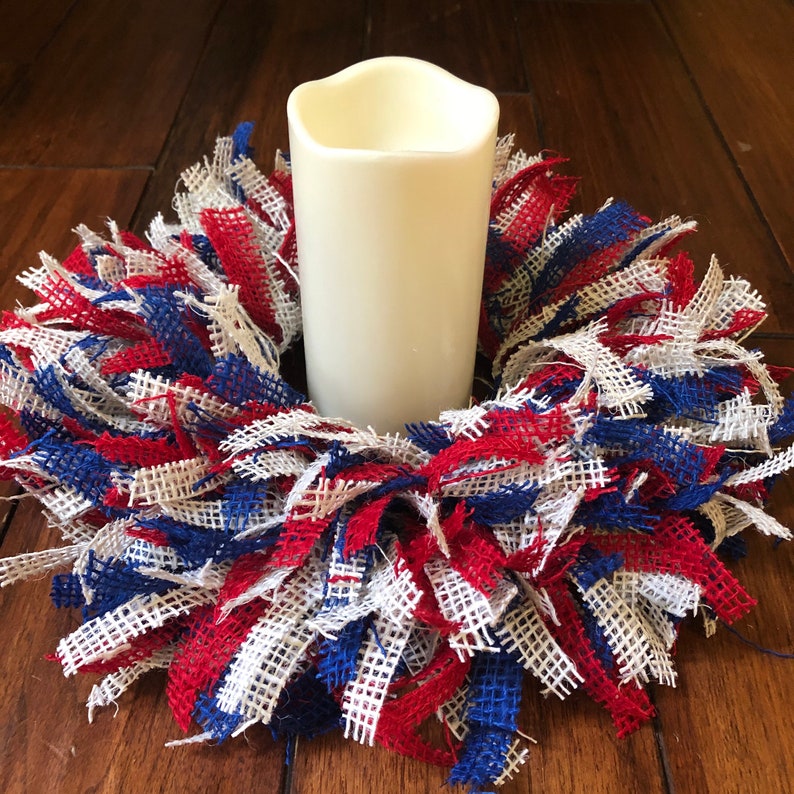 Burlap Candle Ring Patriotic Candle Holder Fourth of July Etsy