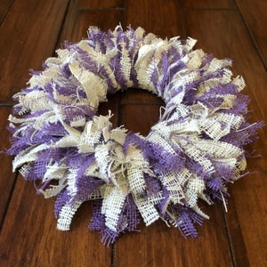 Burlap Candle Ring Candle Holder Table Centerpiece Rag Wreath Home Decor Decoration Holiday Spring Easter Ivory Purple image 4