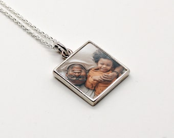 Sterling Silver Photo Necklace LARGE SQUARE- Memorial - Wedding - Baby - Family - Grandmother - Mom - Special Gift - Sister - Photo - Custom