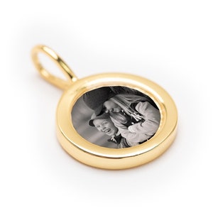 Gold Round Photo Charm, Personalize Your Own Photo, Mother&#39;s Day, New Baby, Memory Charm, Memorial, Gift for Mom, Your Pet Photo, Gold Charm