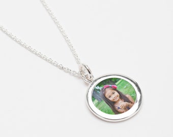 Sterling Silver Photo Charm Necklace ROUND - Love - Baby - Wedding - Pet - Memorial - Family - Friend - Memorial - In Memory - Engage