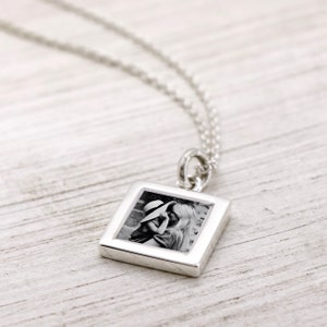 Memory Charm, .925 Sterling Silver Photo Necklace Jewelry, New Baby, Memorial, Wedding Gift, Loss of Pet, Bouquet charm, Push Gift, SQUARE