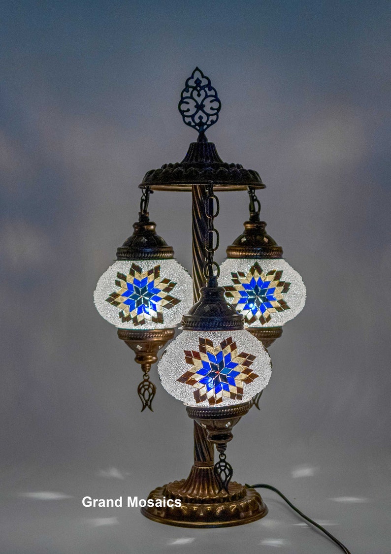 White Blue Flower Turkish Mosaic Table Lamp Floor Shade Moroccan Light Fixture Bedside Desk Night Shades