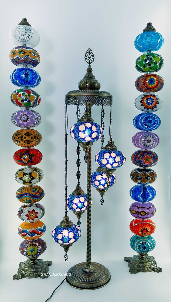 Blue Star Turkish Mosaic Floor Lamp Standing Modern Moroccan Bedside