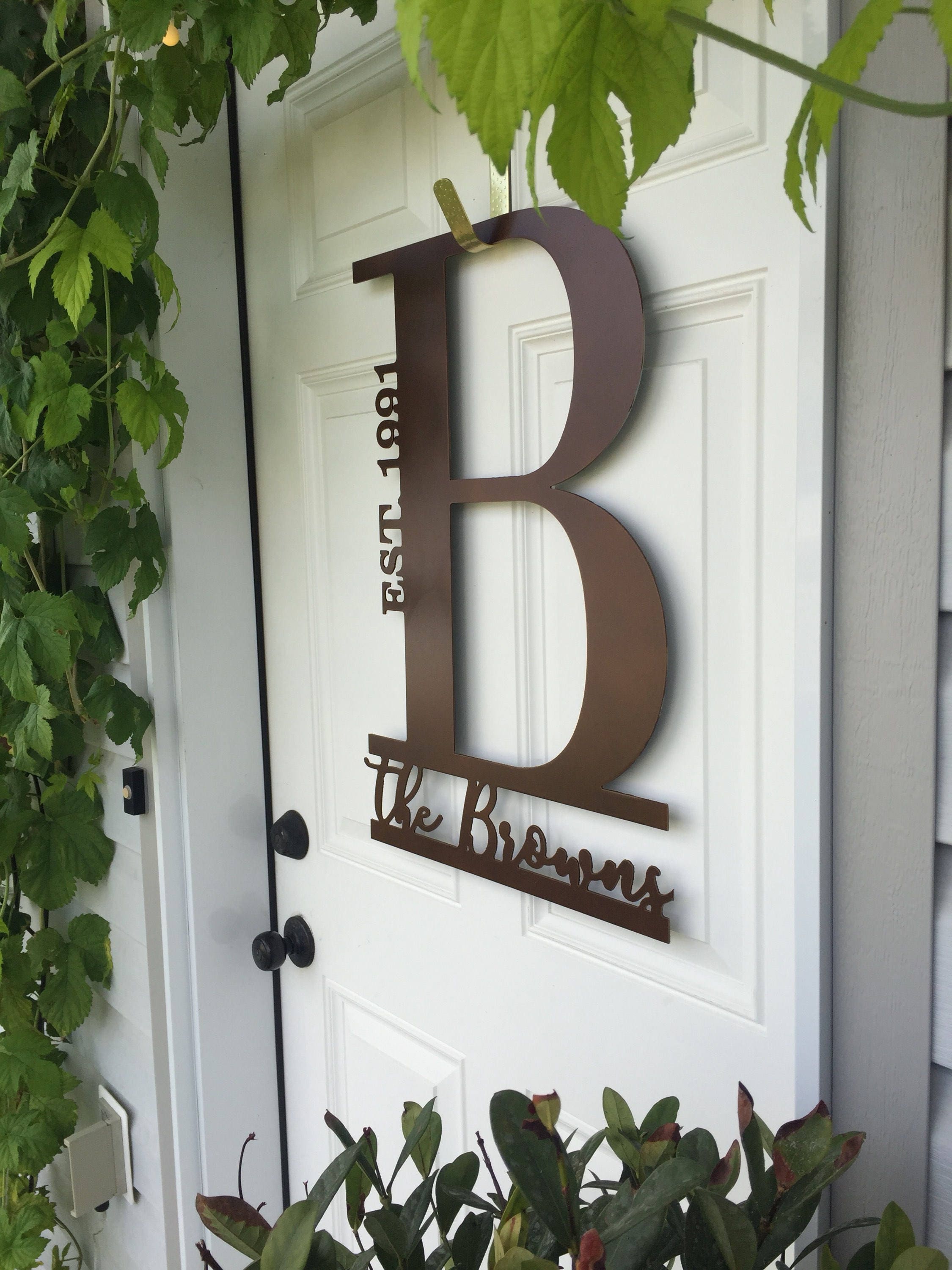 Custom Monogram Metal Door Hanger Custom Wreath Summer Etsy Canada